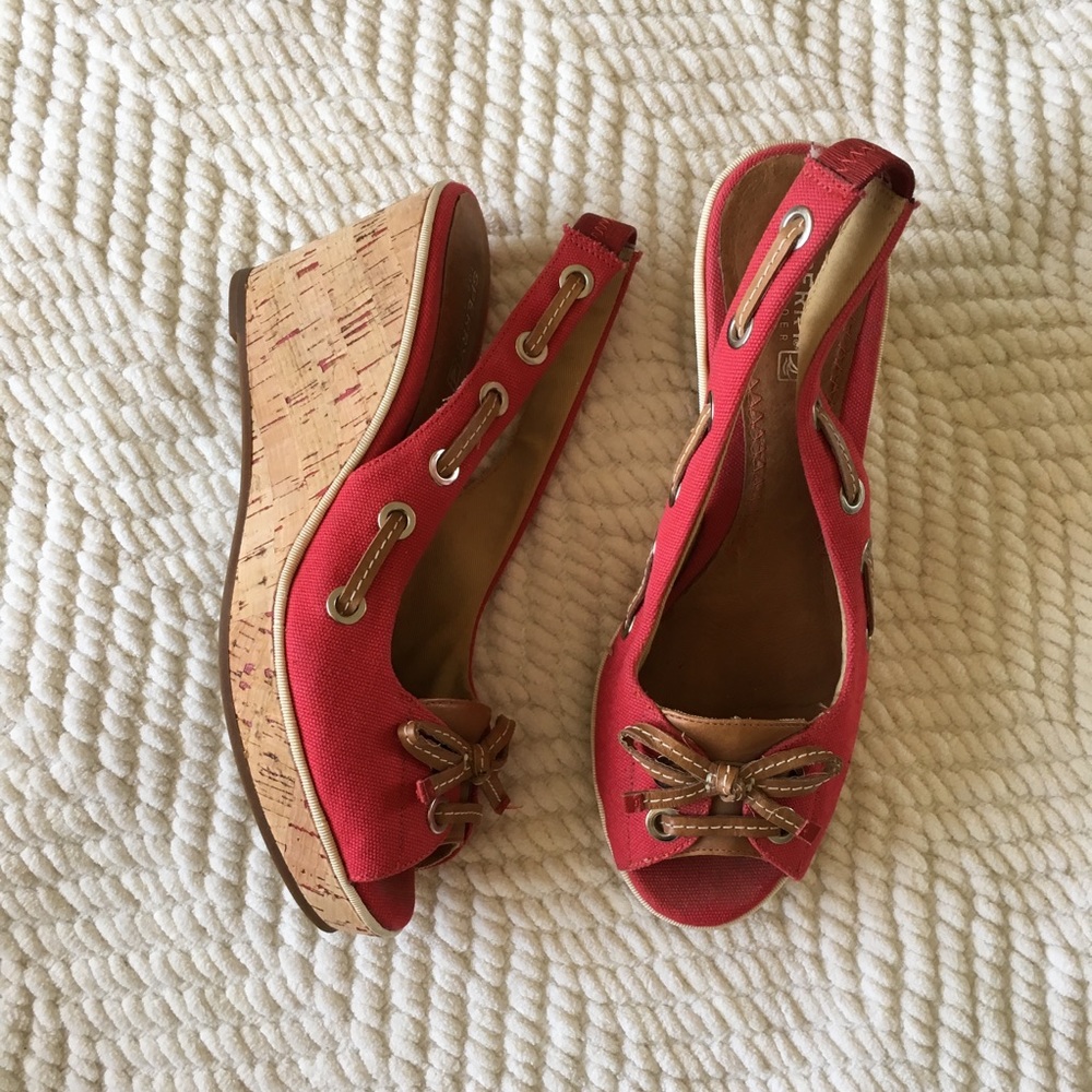 Sperry Top Sider Red Nautical Wedges, 8.5